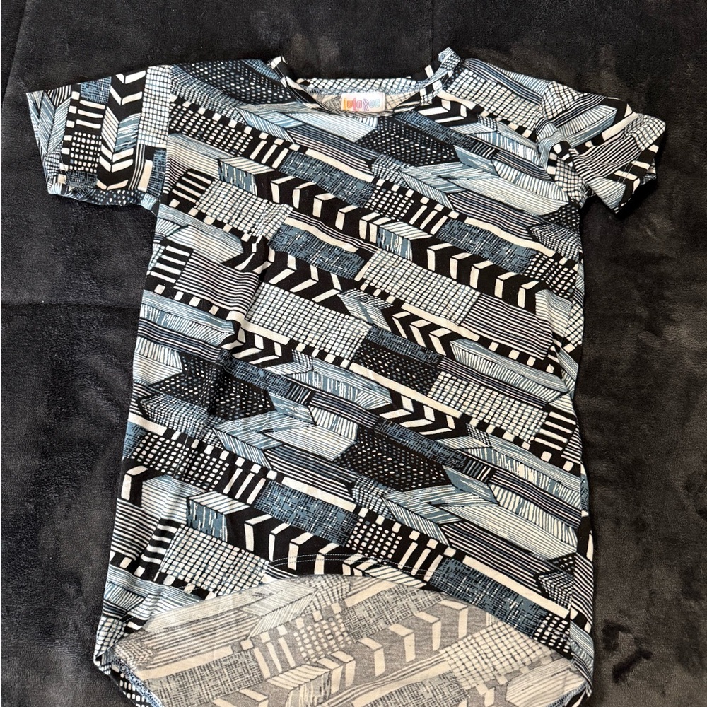Kids Short Sleeve Patterned Tunic Top - Black & Light Blue